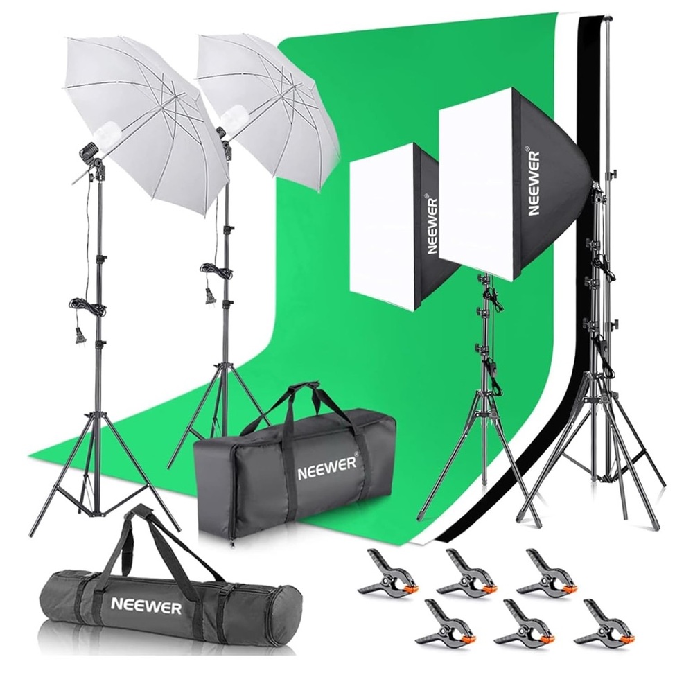Photography Lighting Kit with Black and White Umbrellas